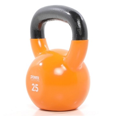 Power Systems Premium Vinyl Covered Cast Iron Kettlebell Prime Home Gym Exercise Weight Training Accessory, 25 Pounds, Orange