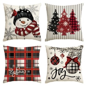 Set of 4 Winter Snowman Joy Snowflake Christmas Throw Pillow Covers, 18 x 18 - 1 of 3