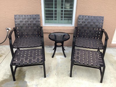 5pc Strap Chairs, Ottomans & Glass Top Side Coffee Table - Captiva ...