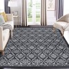 Modern Rugs Floral Print Mat Non-Slip Boho Low Pile Non-Shedding Carpet, 9' x 12' Black Gray - 2 of 4
