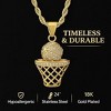 Steeltime Men's stainless steel simulated diamond basketball and hoop pendant. Color Options: Silver, Gold, Black - 3 of 4