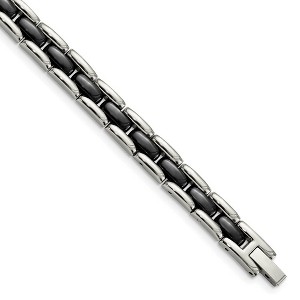 Black Bow Jewelry 8mm Stainless Steel & Black Ceramic Panther Link Bracelet, 8 Inch - 1 of 4