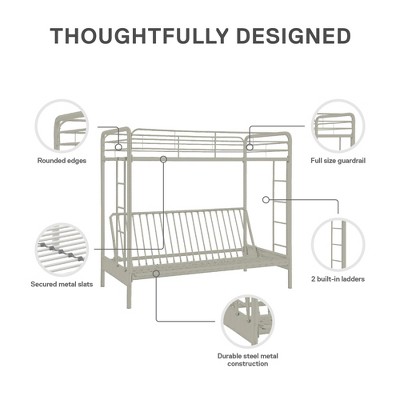 White Twin Loft Metal Frame with Futon and Slats