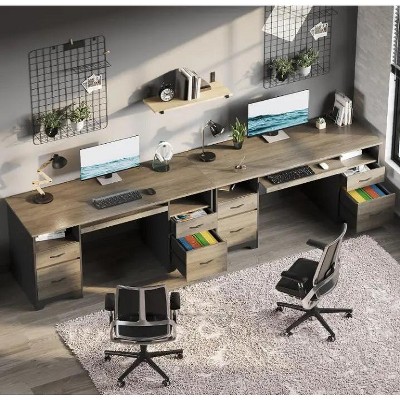 Gray Particle Board Executive Desk with Drawers and Keyboard Tray