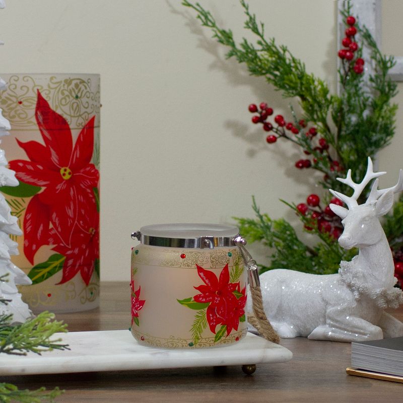 Northlight 4" Hand-Painted Red Poinsettias and Gold Flameless Glass Christmas Candle Holder, 2 of 6