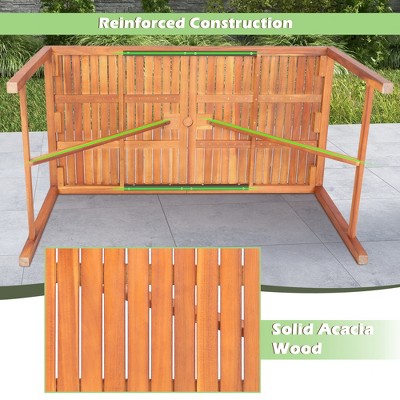 Natural Acacia Wood Rectangular Outdoor Dining Table with Umbrella Hole
