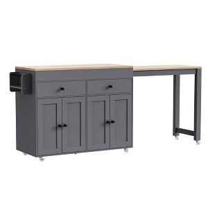 CLIHOME Kitchen Island with Extendable Dining Table , Rolling Kitchen Storage Cart with Spice Rack and 2 Drawers - 1 of 4