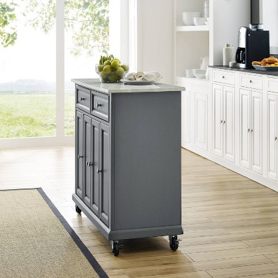 Traditional Gray Granite-Top Birch Kitchen Cart with Nickel Accents
