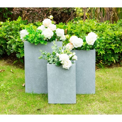 Set of 3 Slate Gray Lightweight Concrete Square Planters