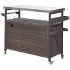 Isabel Outdoor Kitchen Island with Storage Cabinet, Solid Wood Patio Bar Cart with Stainless Steel Table Top, Outdoor Furniture - The Pop Home - 2 of 4