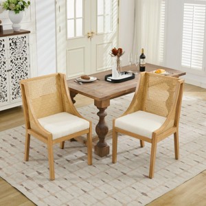 INFURNIC Dining Chairs Rattan Chair with Linen Upholstered Seat and Decorative Armrests for Kitchen and Dining Room, Beige, 23.8"*21.9"*37.4" - 1 of 4