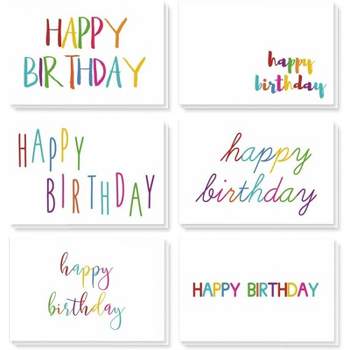 Best Paper Greetings 48 Pack Blank Bulk Birthday Cards with Envelopes for Birthday Greetings, 6 Colorful Rainbow Font Designs, 4 x 6 In