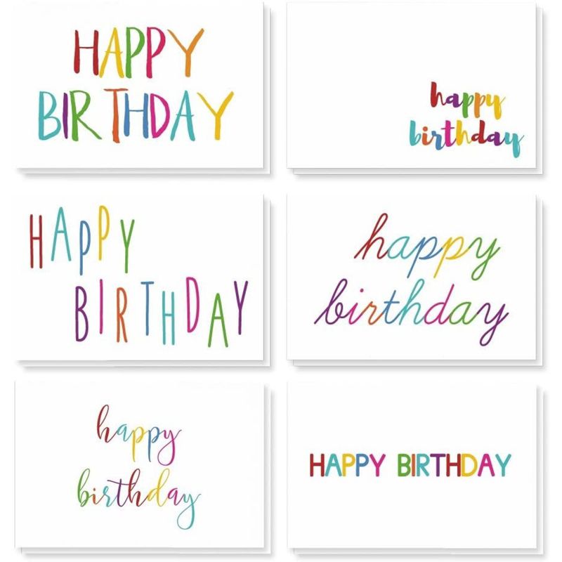 Best Paper Greetings 48 Pack Blank Bulk Birthday Cards with Envelopes for Birthday Greetings, 6 Colorful Rainbow Font Designs, 4 x 6 In, 1 of 5