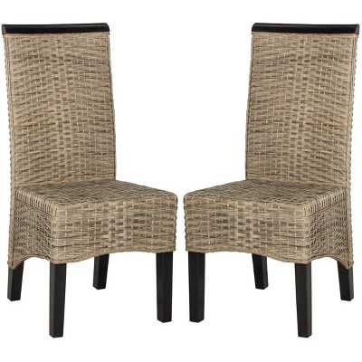 Ilya Gray Rattan and Mahogany Parsons Dining Chair Set