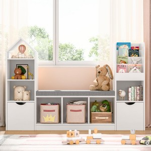Kids Bookshelf with Seat Cushion & Movable Drawers, Multi-Purpose Toy Storage Bookcase - 1 of 4