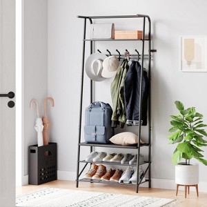 Multifunctional Entryway Hall Tree with Storage Bench – Wood-Look Accent Furniture - 1 of 4