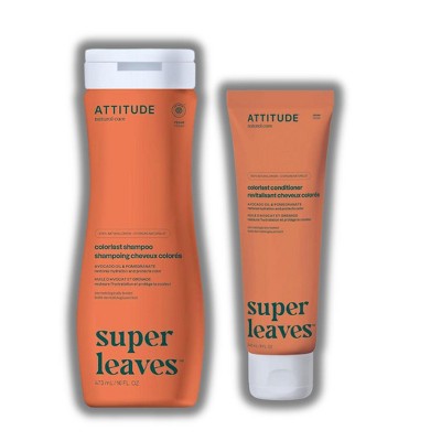 Attitude Natural Care Super Leaves Colorlast Shampoo (16 oz) & Conditioner (8 oz) Avocado Oil & Pomegranate | Vegan | DUO SET PACK