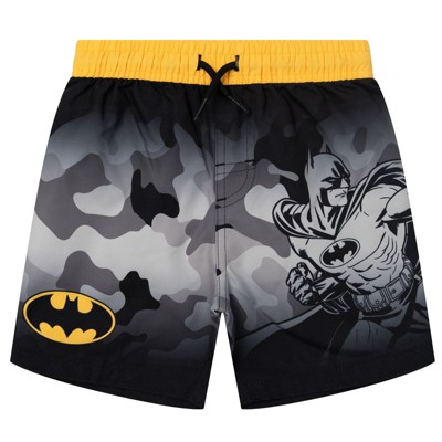 DC Comics Batman Little Boys Cosplay Rash Guard, Swim Trunks and Detachable Cape UPF 50+ 3 Piece Outfit Set Camo Gray / Black / Yellow — фото 4