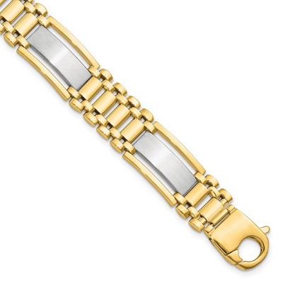 Black Bow Jewelry Men's 12.5mm 14k Two Tone Gold Polished & Satin Link Bracelet, 8.5 In.