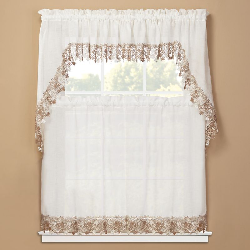 Collections Etc Lillian Floral Lace Trim Window Curtains, Single Panel,, 3 of 5
