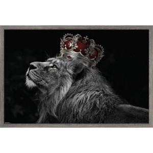 Trends International Reinders: Animals - Lion Crown Framed Wall Poster Prints Barnwood Framed Version 22.375" x 34" - 1 of 4