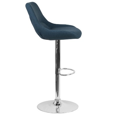 Contemporary Blue Fabric and Chrome Adjustable Swivel Barstool