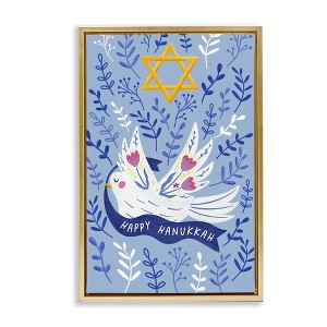 Stupell Industries Happy Hanukkah Dove & Florals Floating Frame Canvas Art - 1 of 4