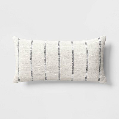 10&#34;x20&#34; Small Stripes Rectangular Outdoor Lumbar Pillow Chalk White - Threshold&#8482;