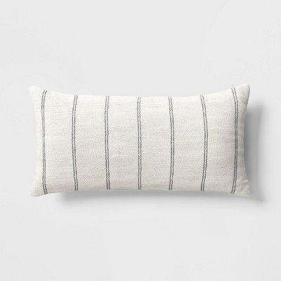 Embroidered Thin Line Lumbar Throw Pillow Black/Cream - Threshold™