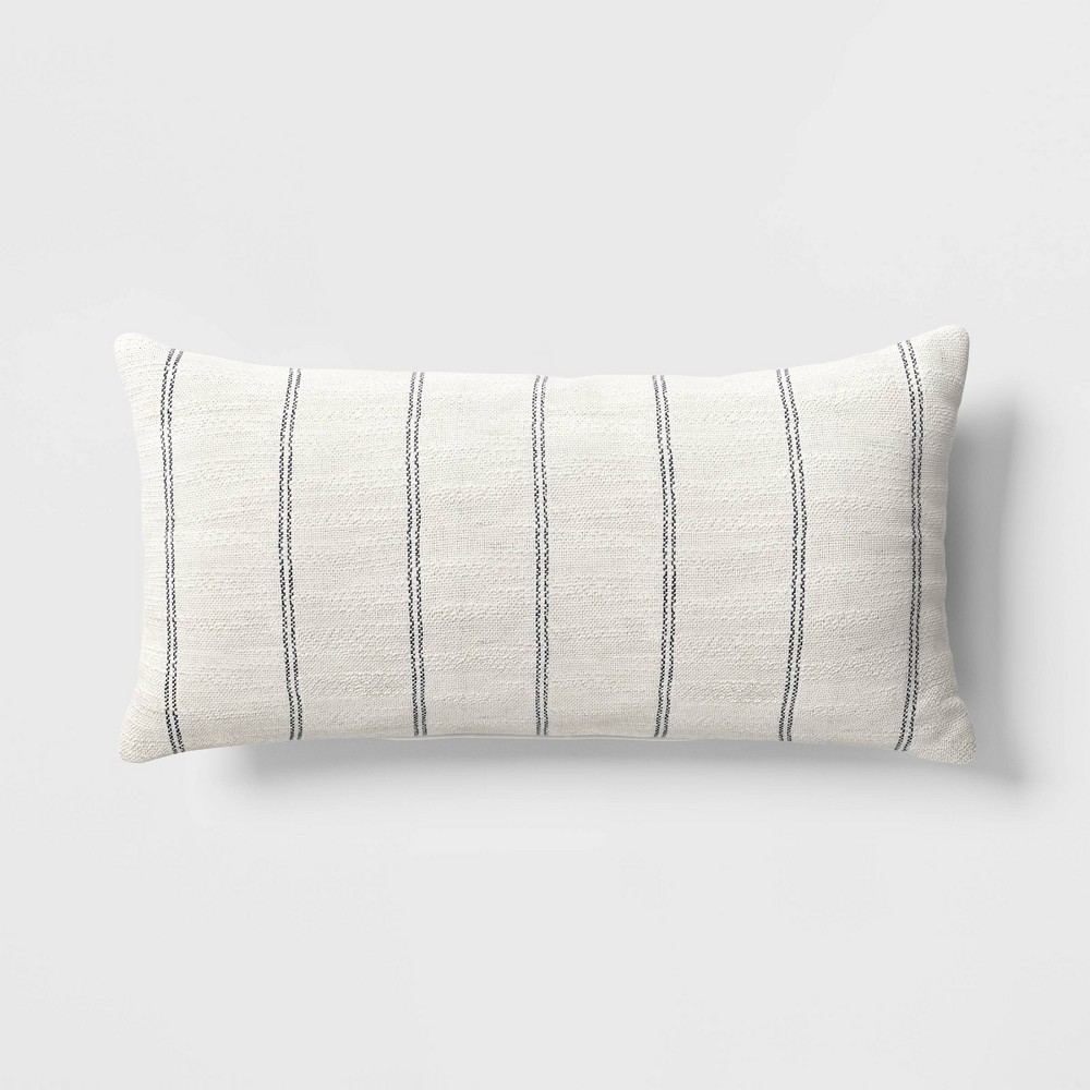 Photos - Pillow 10"x20" Small Stripes Rectangular Outdoor Lumbar  Chalk White - Thre