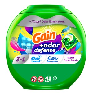 Gain flings! + Odor Defense Super Fresh Blast HE Deep Cleaning Concentrated Laundry Detergent Pods - 1 of 4