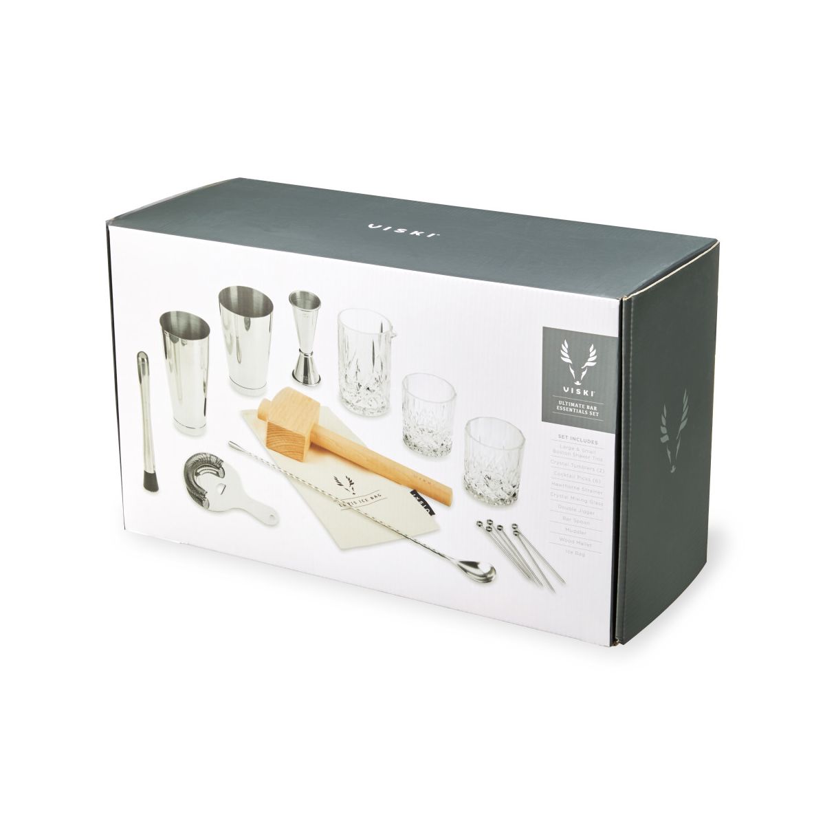 Viski 17-Piece Bartender Kit, Shakers Tins, Mixing Glass, Jigger, Muddler, Strainer, Spoon, Whiskey Glasses, Ice Bag, Mallet, Picks, Bar Gifts for Men - thumbnail 6