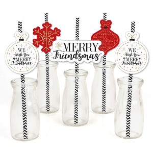 Big Dot of Happiness Red and Gold Friendsmas - Paper Straw Decor - Friends Christmas Party Striped Decorative Straws - Set of 24 - 1 of 4