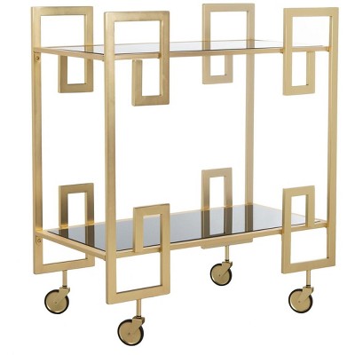 Eliza Brass and Black Glass 2-Tier Bar Cart with Latticework