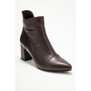Gael - Brown Leather Block Heel Boot (Women) brown cilt 7 Forever & Always Shoes US - 1 of 4