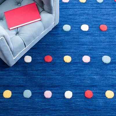 Navy Hand-Tufted Wool Kids' Polka Dot Area Rug, 3' x 5'