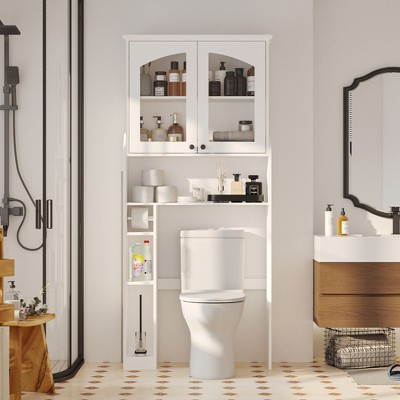 FUFU&GAGA White Over - the - Toilet Storage Etageres with Adjustable Shelves and Arch - shaped Glass Doors