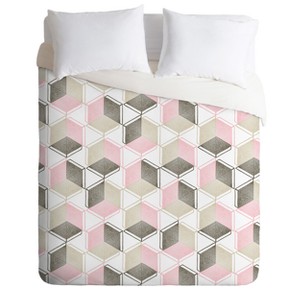 Pink Geo Dash and Ash Golden Moments Duvet Cover (King) - Deny Designs