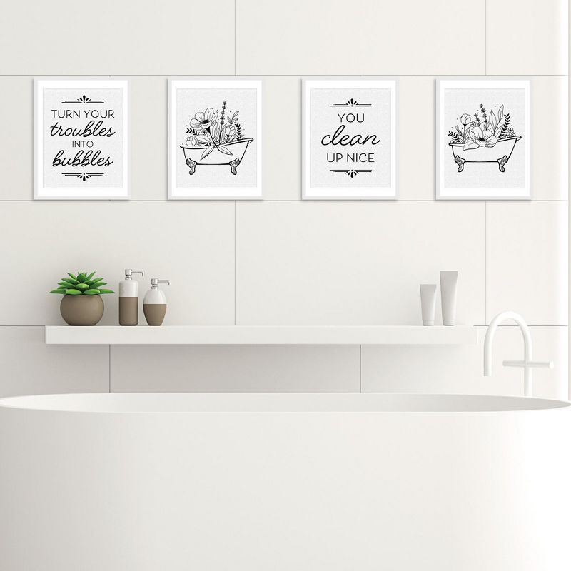 Big Dot of Happiness Turn Your Troubles Into Bubbles - Unframed Bathroom Linen Paper Wall Art - Set of 4 - Artisms - 8 x 10 inches Black and White, 2 of 8