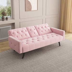 1730 Sofa Bed Armrest with Nail Head Trim with Two Cup Holders 72" Pink Polyester Sofa for Small Spaces - 1 of 1