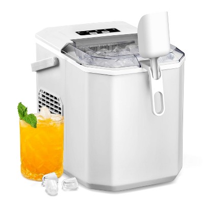 ZAFRO Countertop Ice Maker,Portable Ice Machine with Carry Handle,Self-Cleaning,9 Cubes in 6 Mins,26.5lbs/24Hrs,2 Sizes of Bullet Ice,WHITE