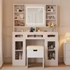 AENKYO 41.3" Makeup Vanity with Sliding Mirror & Adjustable LED Lights - Dressing Table with RGB Cabinets & Storage Stool, 3 Drawers, White - 2 of 4