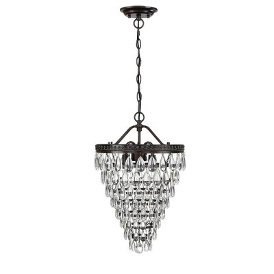 3-Light Bronze Crystal Dimmable Tiered Chandelier