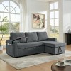 85" Chenille Pull-Out Sleeper Sectional Sofa Bed with Retractable Table, LED & USB Ports, Cup Holders, Hidden Storage for Living Room-3irtyhousy - 3 of 4