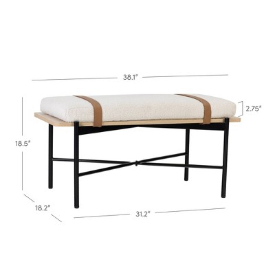 Thatcher 43'' Boucle Cushion Bench with Vegan Leather Straps