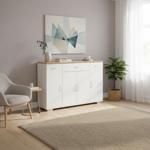 FurnitureR Modern Farmhouse Sideboard Buffet Storage Cabinet, Wooden Coffee Buffet Table with Drawer and Shelves, 43.3" Barn Doors Storage Cabinet - 1 of 4