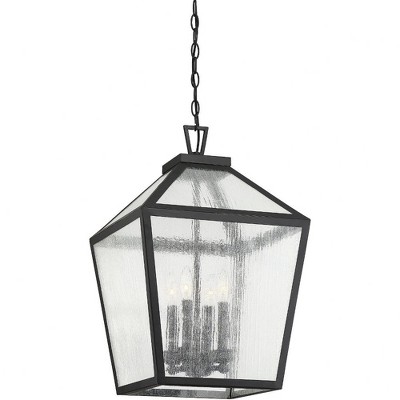 Woodstock Matte Black Glass 4-Light Outdoor Hanging Lantern