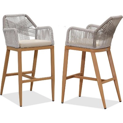 PURPLE LEAF Counter Height  Sunbrella Stools Set of 2 Modern Rattan Wicker with High Back Arms for Outdoor