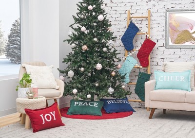 Joy Ruby Red Cotton Canvas Holiday Throw Pillow
