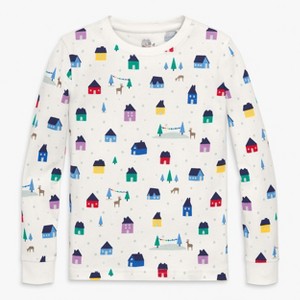 Primary Kids Organic Long Sleeve Pj Top In Holiday Prints - 1 of 4